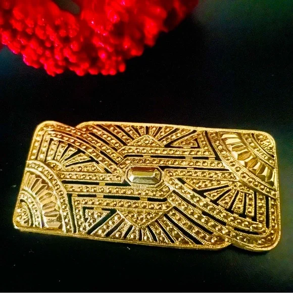 1928 Brand Art Deco Inspired Gold Rectangular Brooch - Picture 3 of 6
